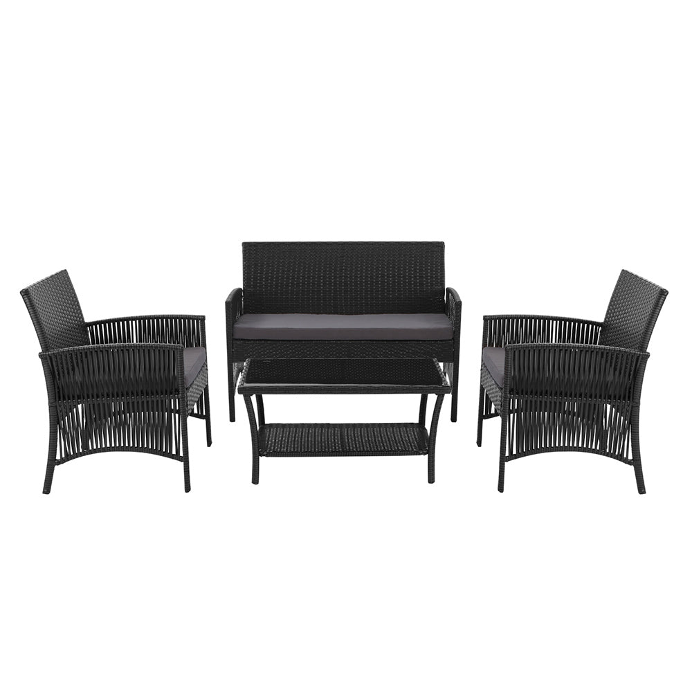 Outdoor Sofa Set Wicker Harp Chair Table Garden Furniture Black