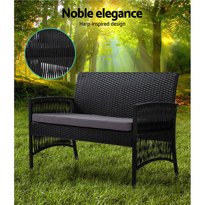 Outdoor Sofa Set Wicker Harp Chair Table Garden Furniture Black