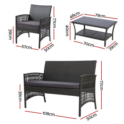 Outdoor Sofa Set Wicker Harp Chair Table Garden Furniture Grey