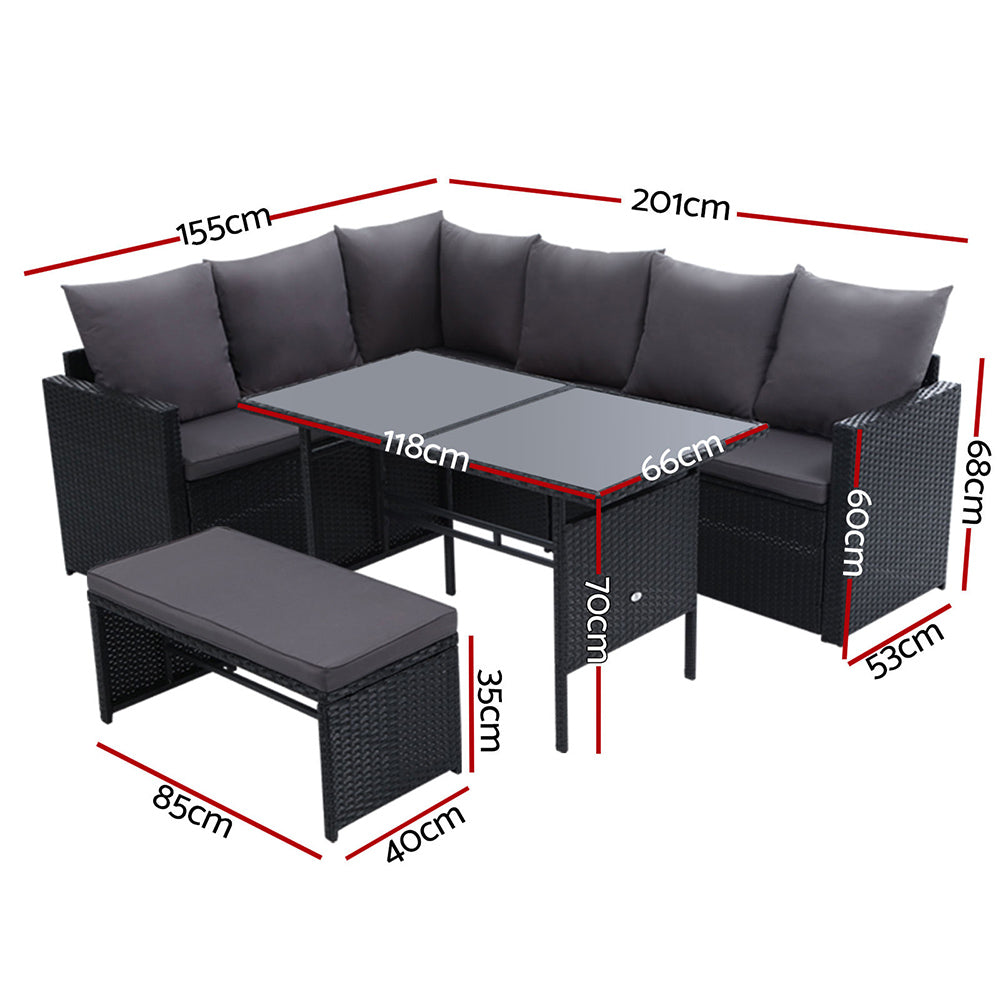 Outdoor Dining Setting Sofa Set Lounge Wicker 8 Seater Black