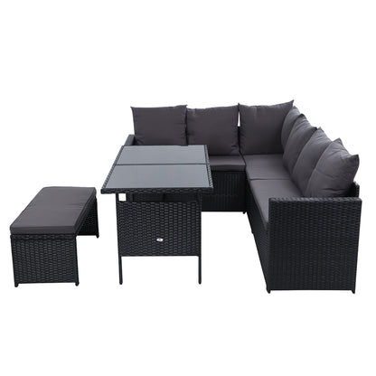 Outdoor Dining Setting Sofa Set Lounge Wicker 8 Seater Black