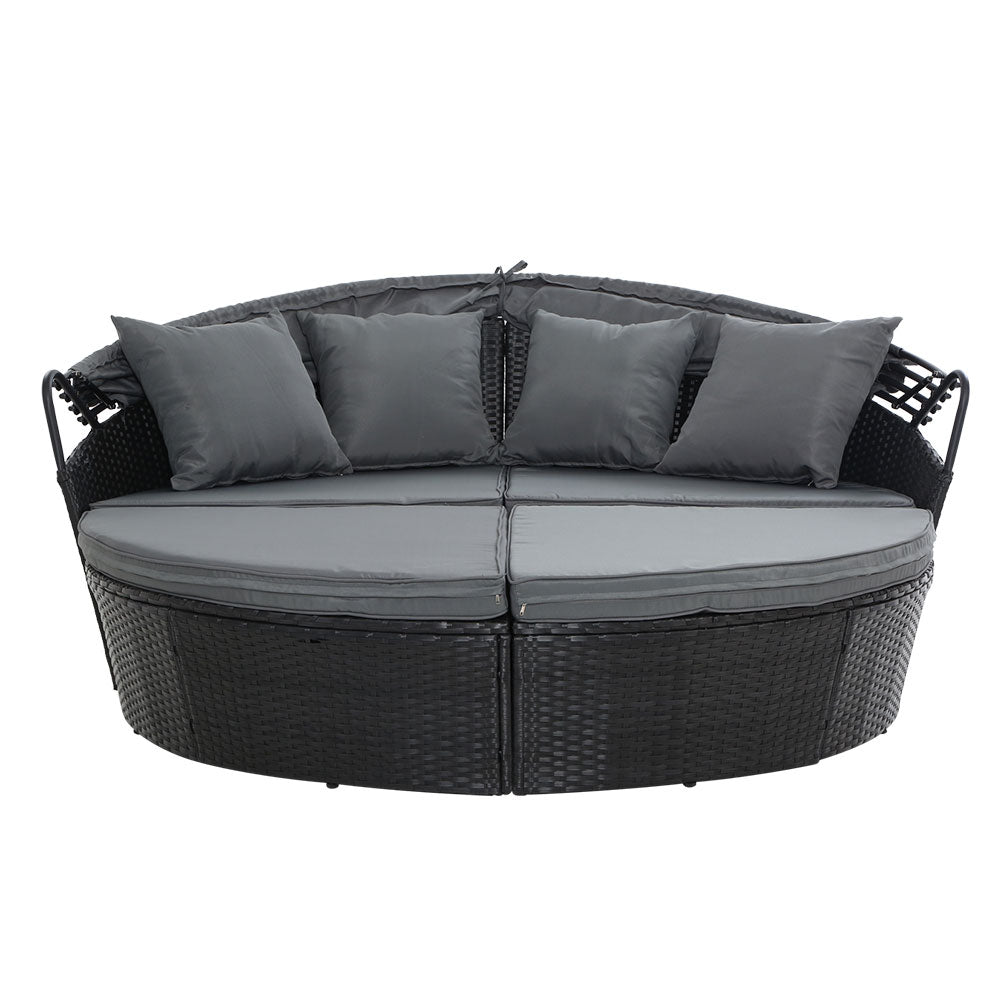 Gardeon Sun Lounge Setting Wicker Lounger Day Bed Outdoor Furniture Patio Black