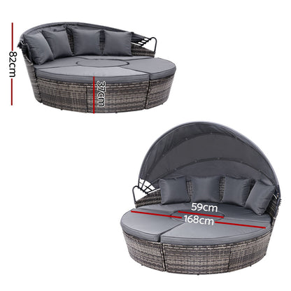 Sun Lounge Setting Wicker Lounger Day Bed- Grey