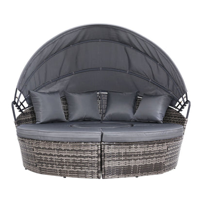 Sun Lounge Setting Wicker Lounger Day Bed- Grey