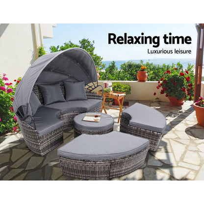 Sun Lounge Setting Wicker Lounger Day Bed- Grey