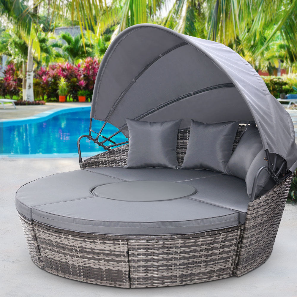 Sun Lounge Setting Wicker Lounger Day Bed- Grey