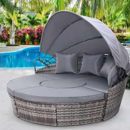 Sun Lounge Setting Wicker Lounger Day Bed- Grey