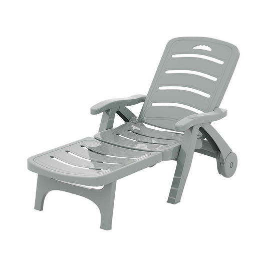 Outdoor Sun Lounger Folding Lounge Chair Wheels -Grey