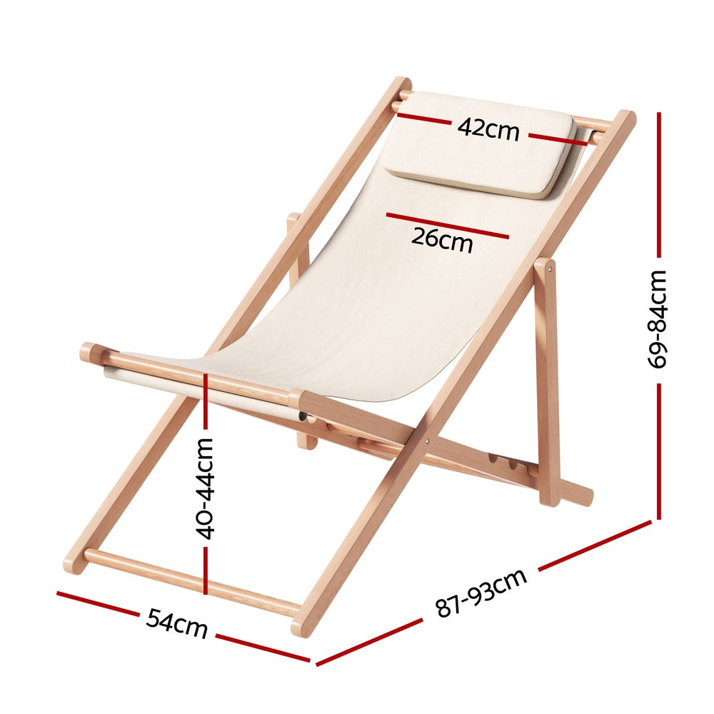 Gardeon Outdoor Deck Chair Wooden Sun Lounge Folding Beach Patio Furniture Beige