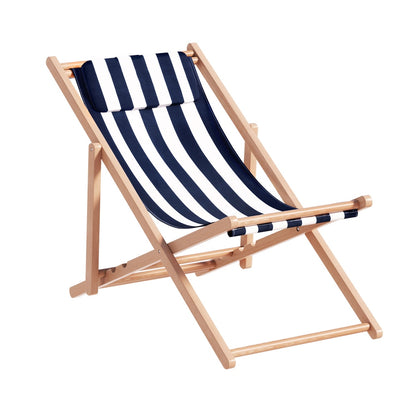 Gardeon Outdoor Deck Chair Wooden Sun Lounge Folding Beach Patio Furniture Blue